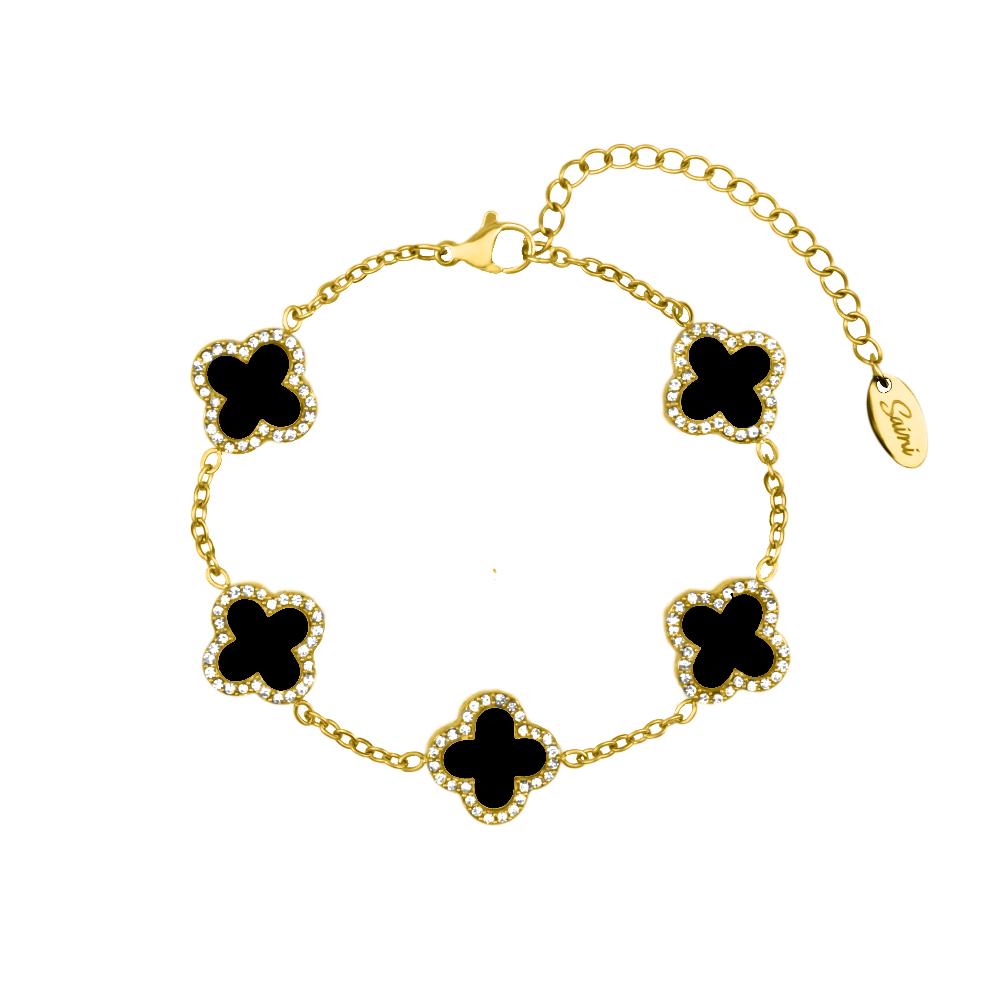 Black Pave Elegance Clover Armband 18K Vergoldet