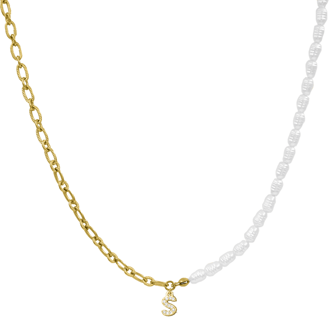 Elegant Pearl Mini Diamond Letter Kette 14K Vergoldet