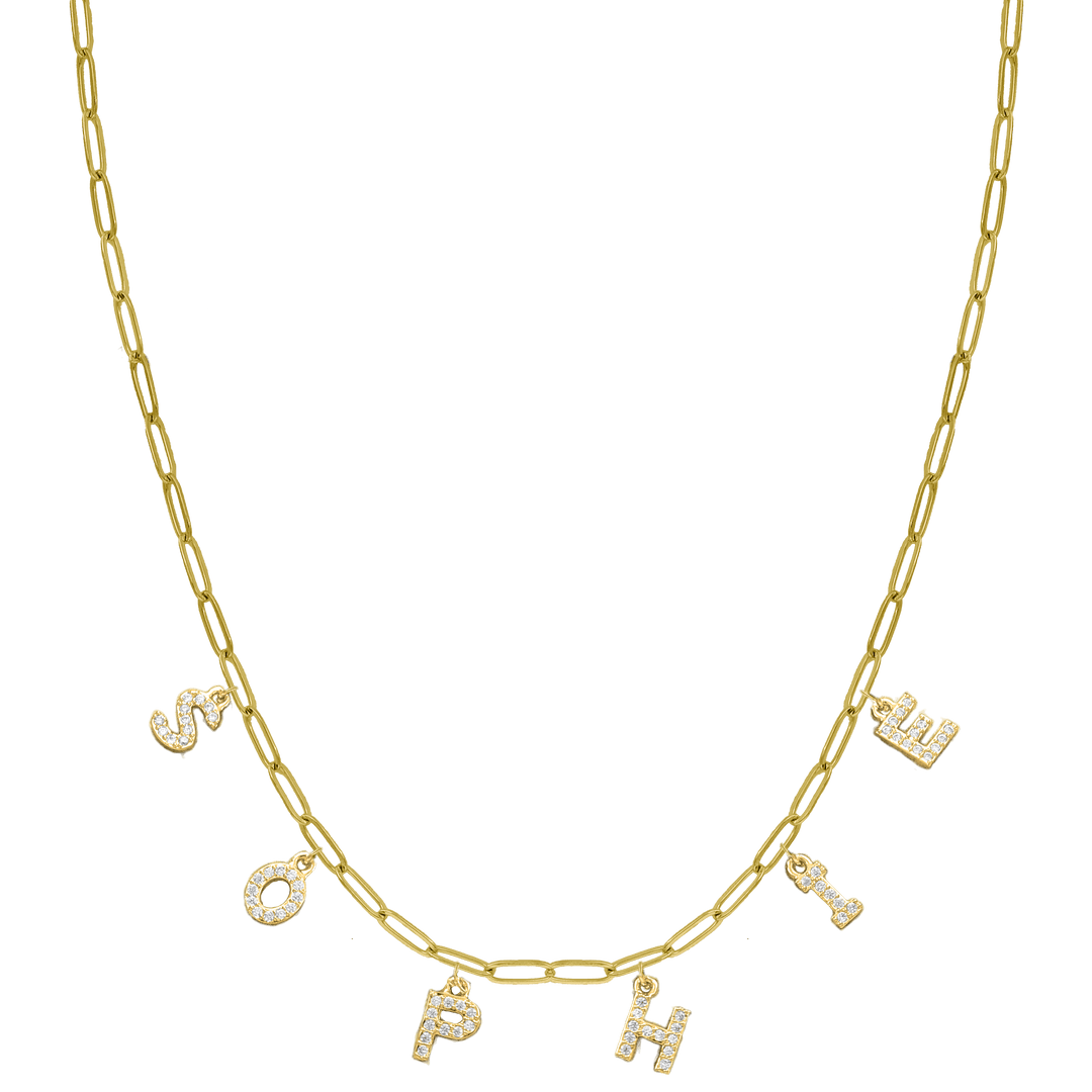 Mini Grace Diamond Name Kette 14K Vergoldet