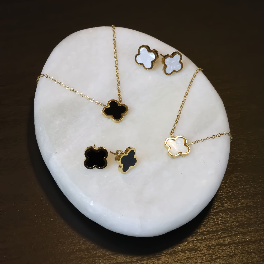 Black Classic Clover Ohrstecker 18K Vergoldet