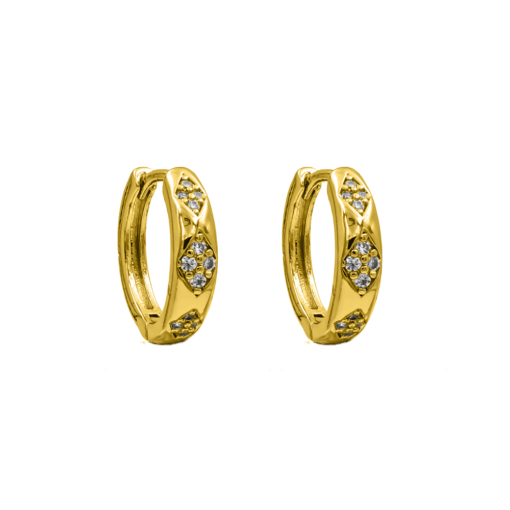 Rhombus Pave Huggie Ohrringe 18K Vergoldet