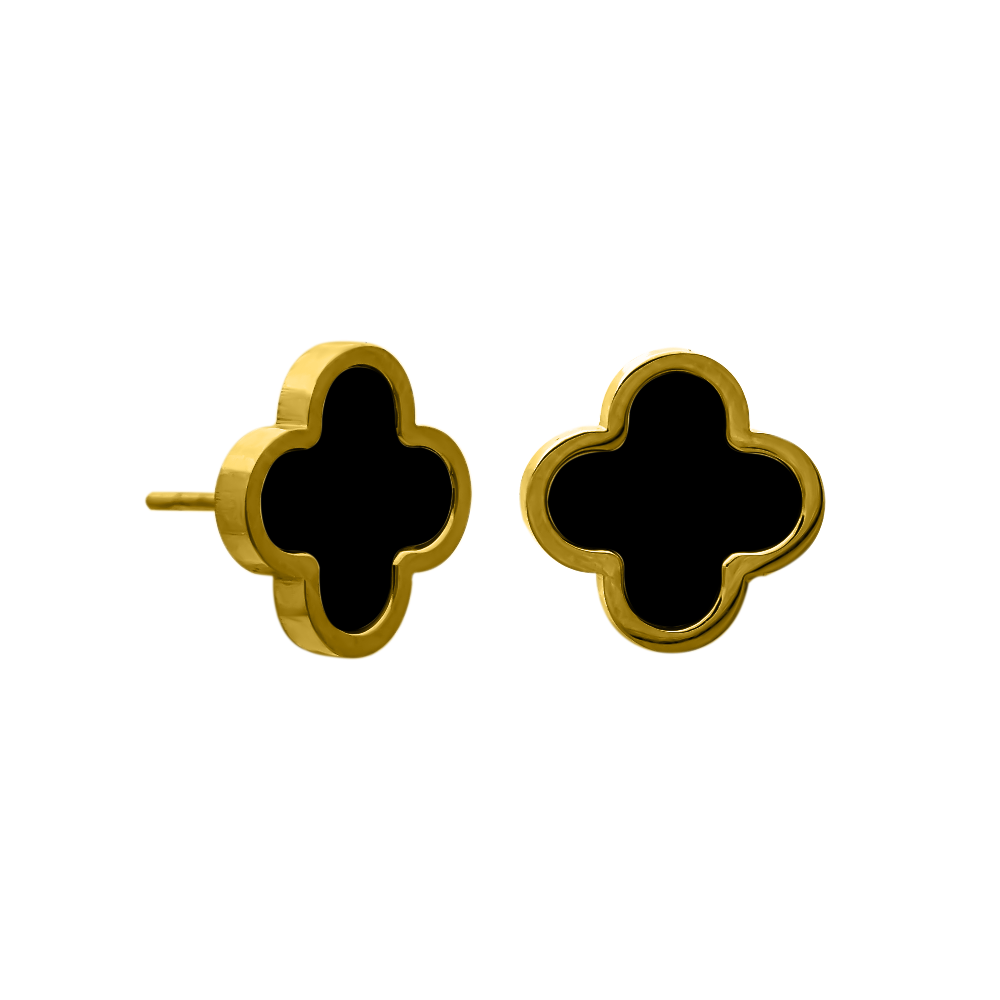Black Classic Clover Ohrstecker 18K Vergoldet