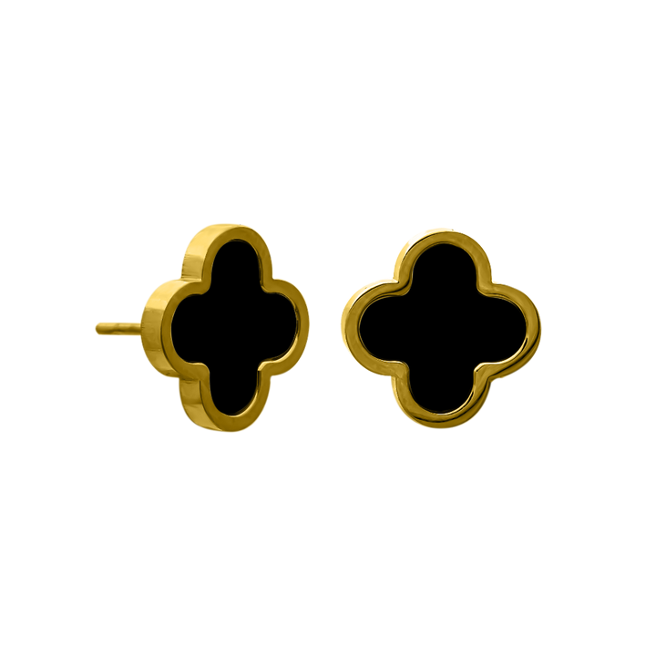Black Classic Clover Ohrstecker 18K Vergoldet
