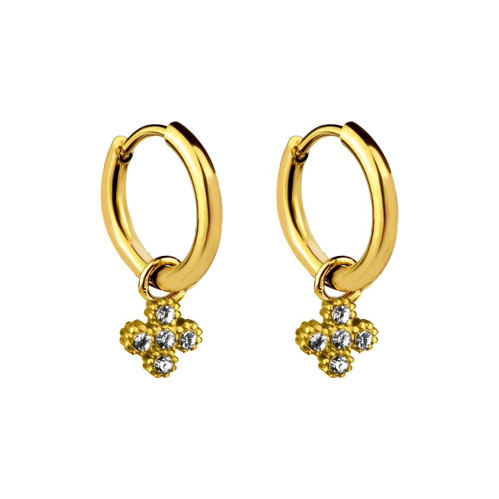 Sweet Pave Flower Huggie Ohrringe 14K Vergoldet