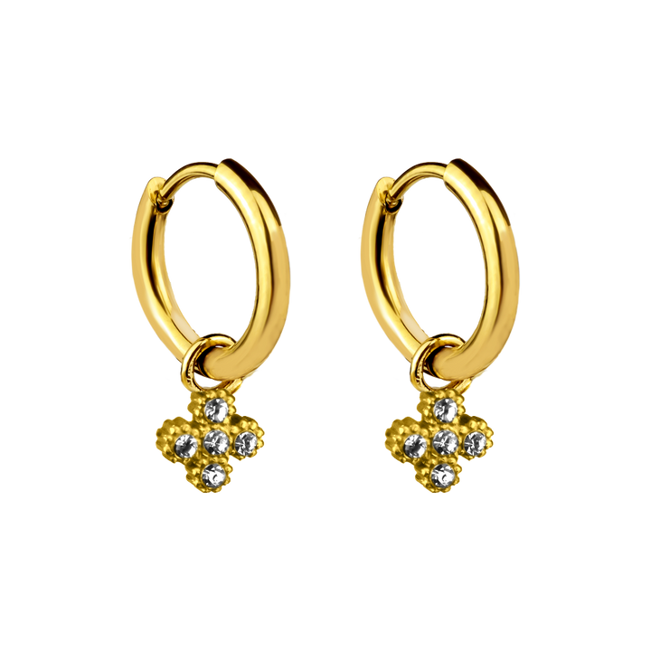 Sweet Pave Flower Huggie Ohrringe 14K Vergoldet