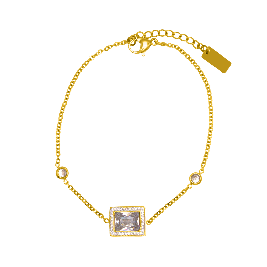 Square Mirror Two Stone Armband 18K Vergoldet - Saini Jewelry