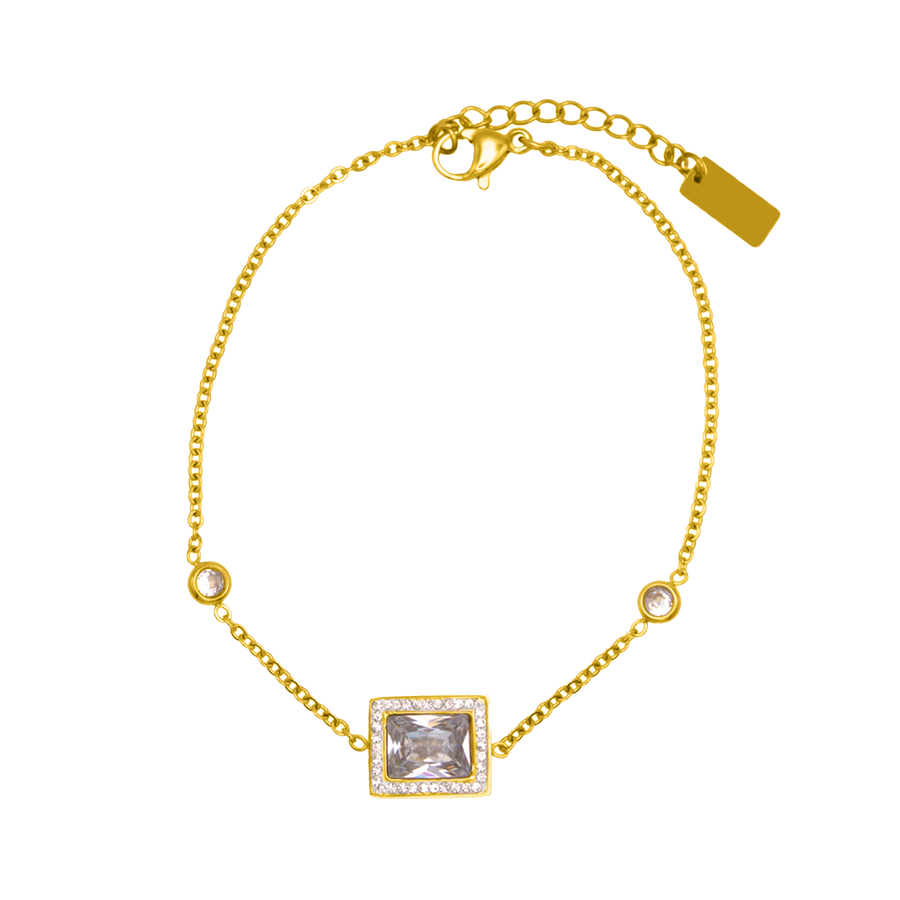 Square Mirror Two Stone Armband 18K Vergoldet - Saini Jewelry