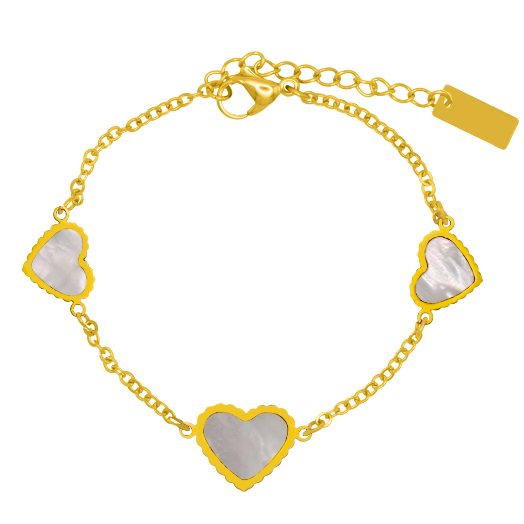 Perlmutt Golden Heart Armband 18K Vergoldet - Saini Jewelry