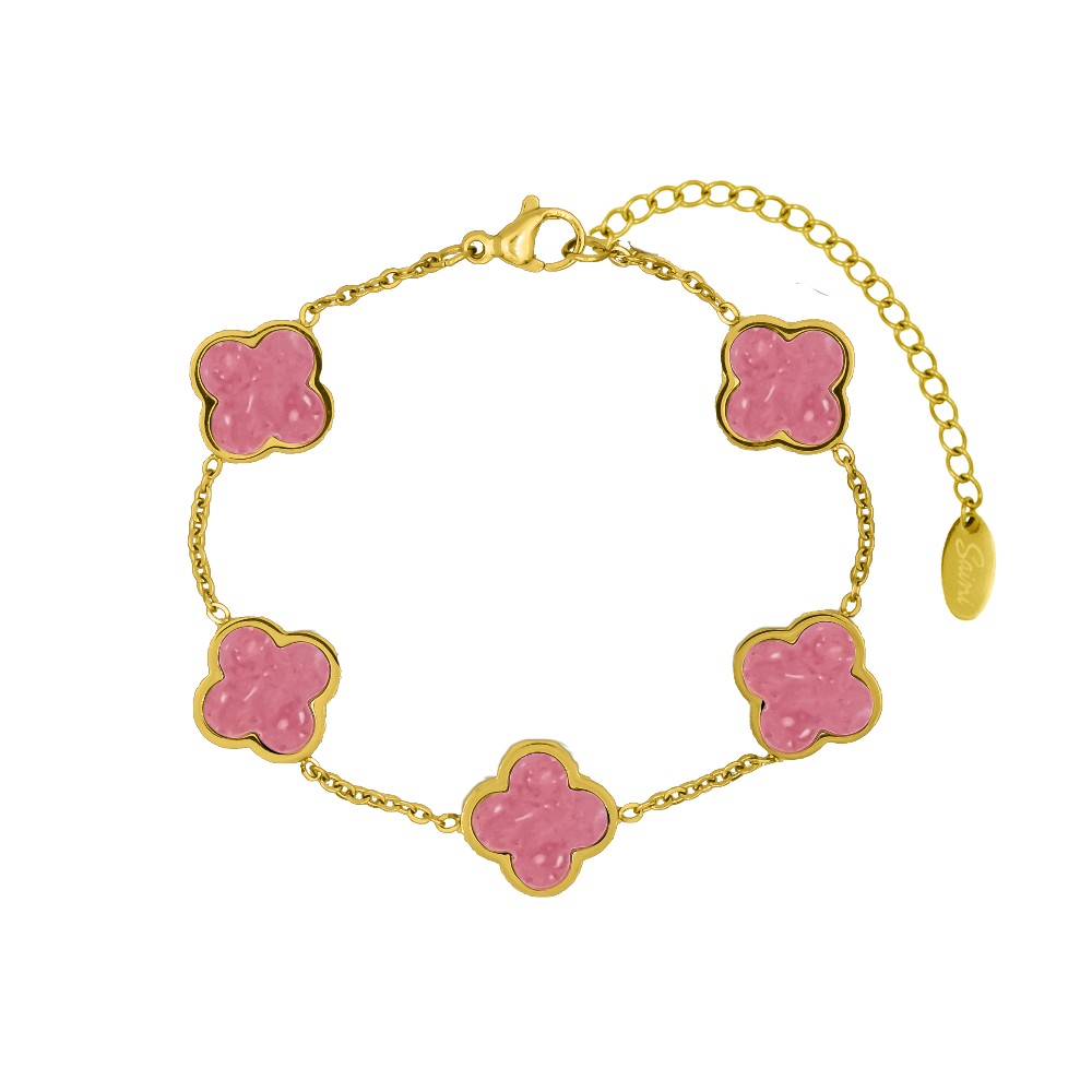 Pink Marmor Classic Clover Armband 2.0 18K Vergoldet