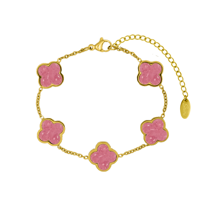 Pink Marmor Classic Clover Armband 2.0 18K Vergoldet