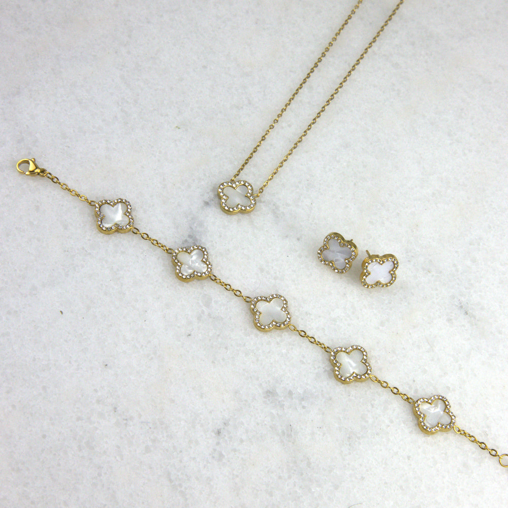 Pave Elegance Clover Ohrringe 18K Vergoldet