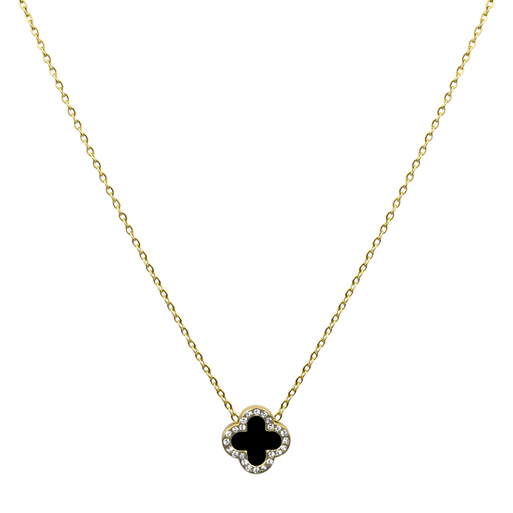 Black Pave Elegance Clover Kette 18K Vergoldet