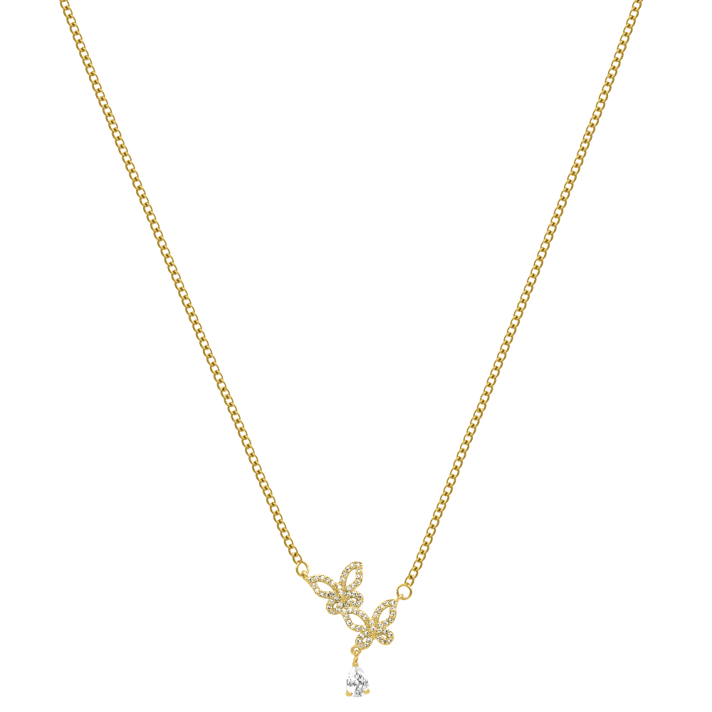 Crystal Twin Butterfly Kette 14K Vergoldet