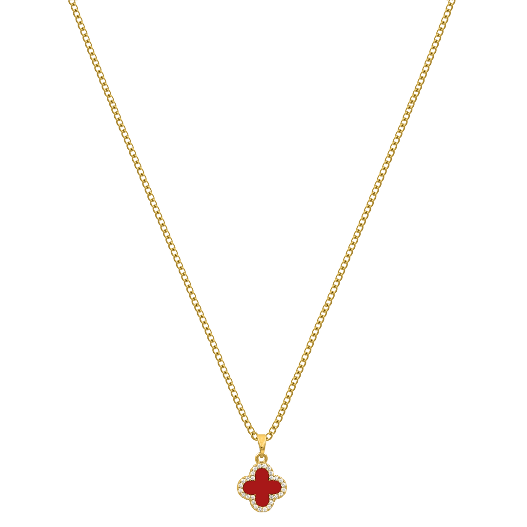 Pave Red Sweet Leaf Kette 18K Vergoldet