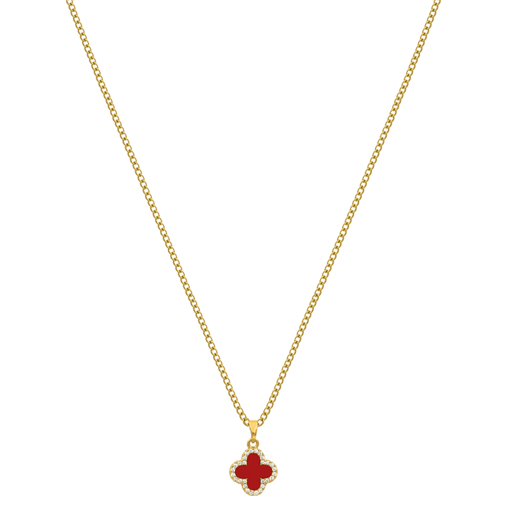 Pave Red Sweet Leaf Kette 18K Vergoldet