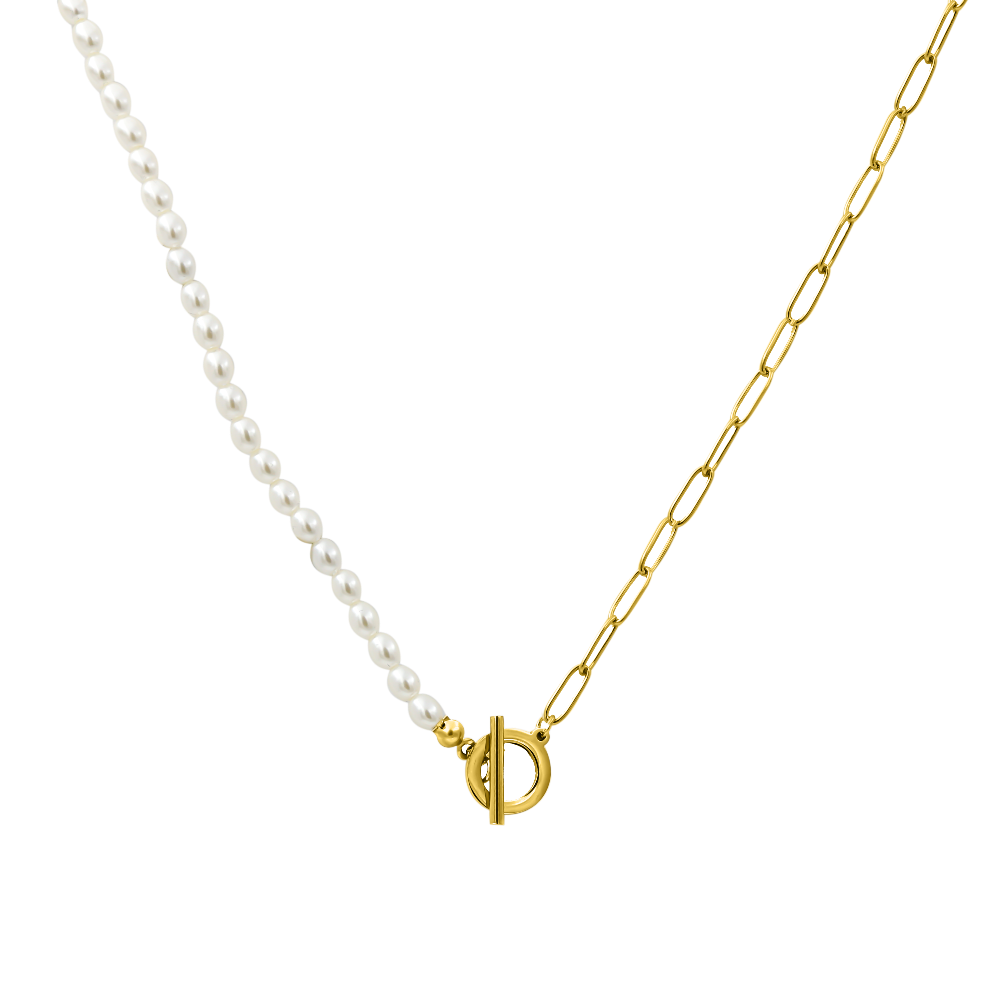 Glitter T Pearl Kette 18K Vergoldet