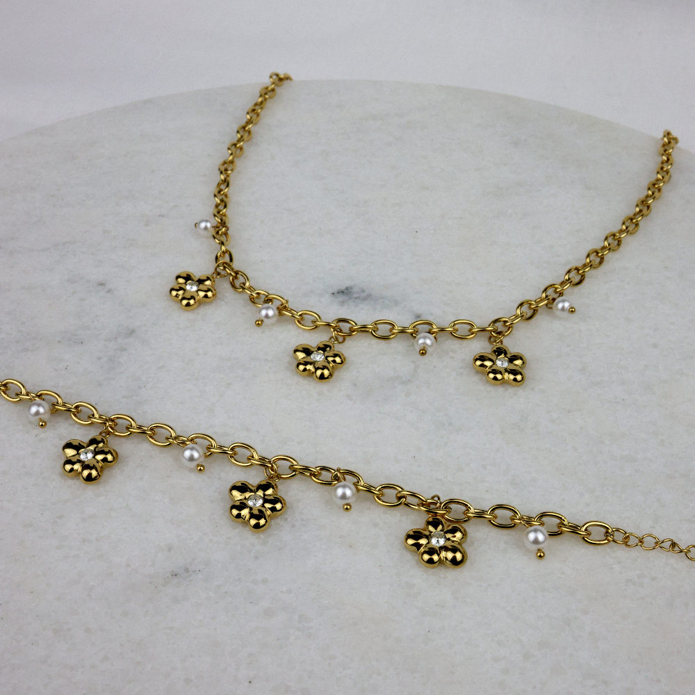 Flower Charm Armband 14K Vergoldet