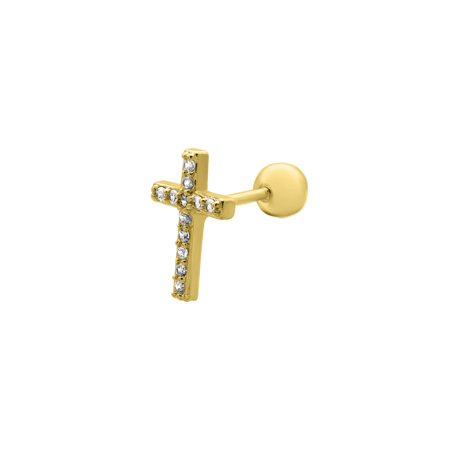 Cross Ohr Piercing 14K Vergoldet