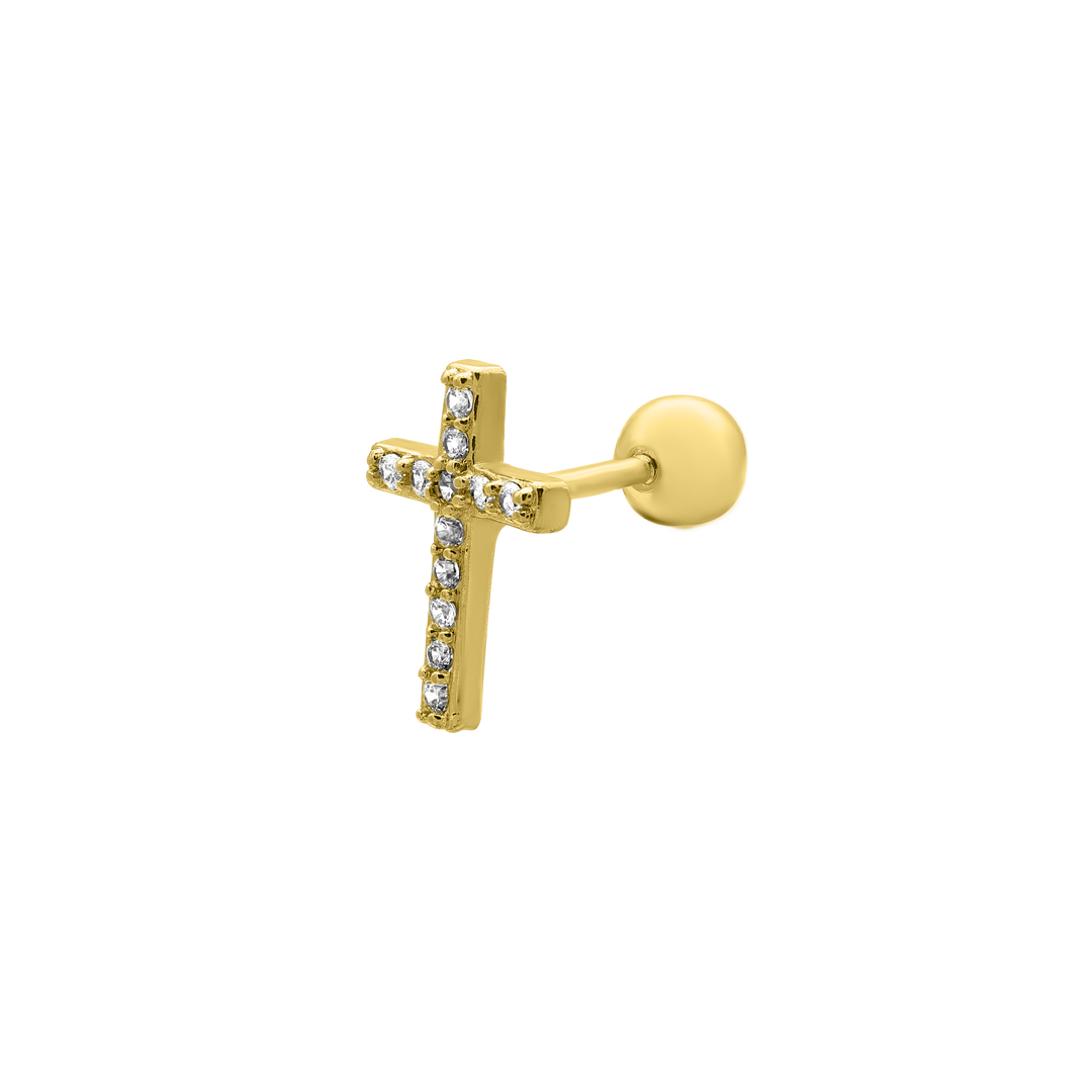 Cross Ohr Piercing 14K Vergoldet