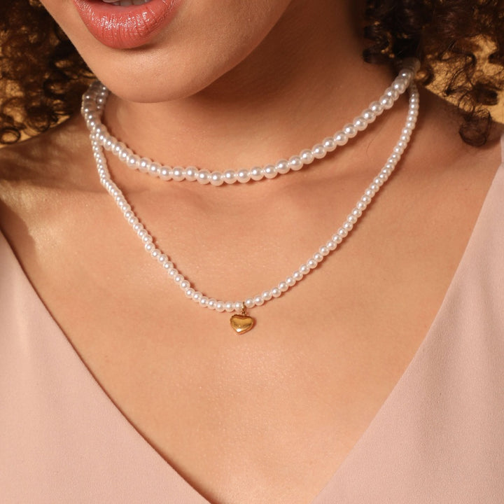 Pearl Heart Kette 14K Vergoldet