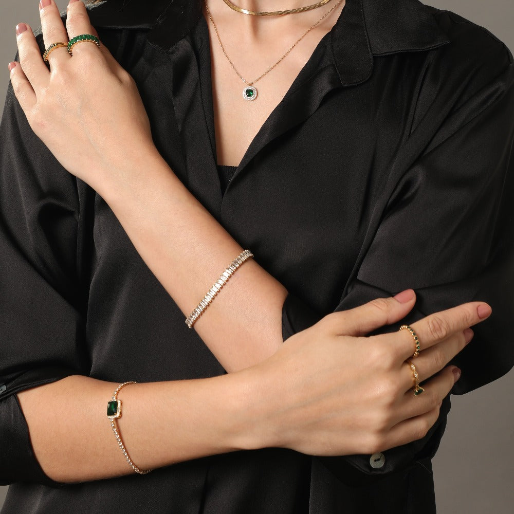 Tennis Emerald Armband 14K Vergoldet