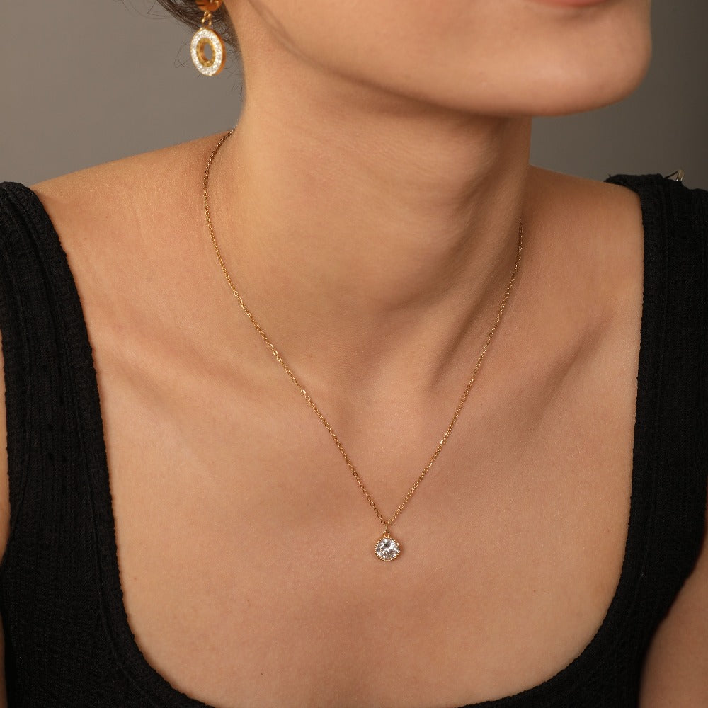 Simple Crystal Kette 14K Vergoldet