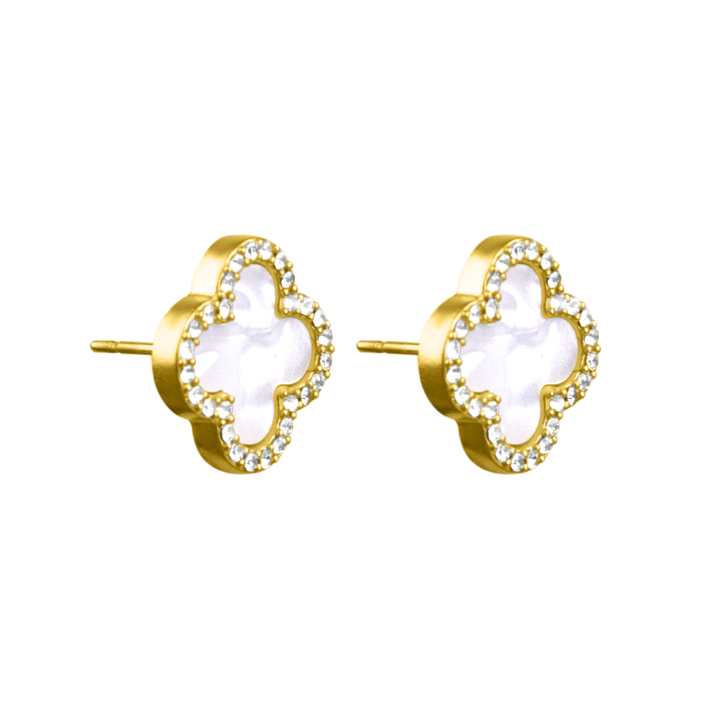 Pave Elegance Clover Ohrringe 18K Vergoldet
