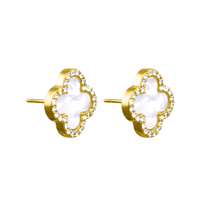 Pave Elegance Clover Ohrringe 18K Vergoldet